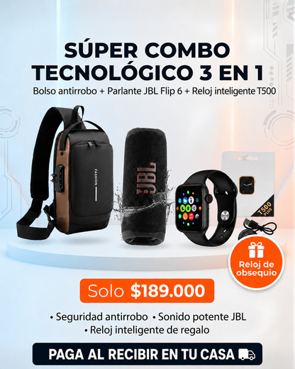 Super Combo Bolso Antirrobo con sistema de clave + JBL charge 5 + Obsequio De Reloj inteligente T500🎁